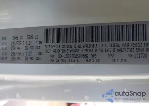 2019 Jeep Wrangler Unlimited Sport S 4X4 z USA, uszkodzony, nr VIN 1C4HJXDG8KW508006